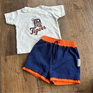 Vintage single stitch Detroit White Tigers T-Shirt and Blue Orange Shorts Set